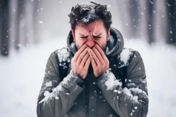 站在寒冷的雪中