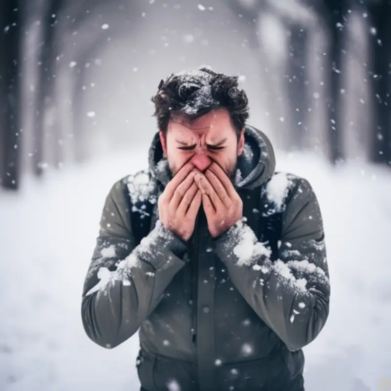 站在寒冷的雪中